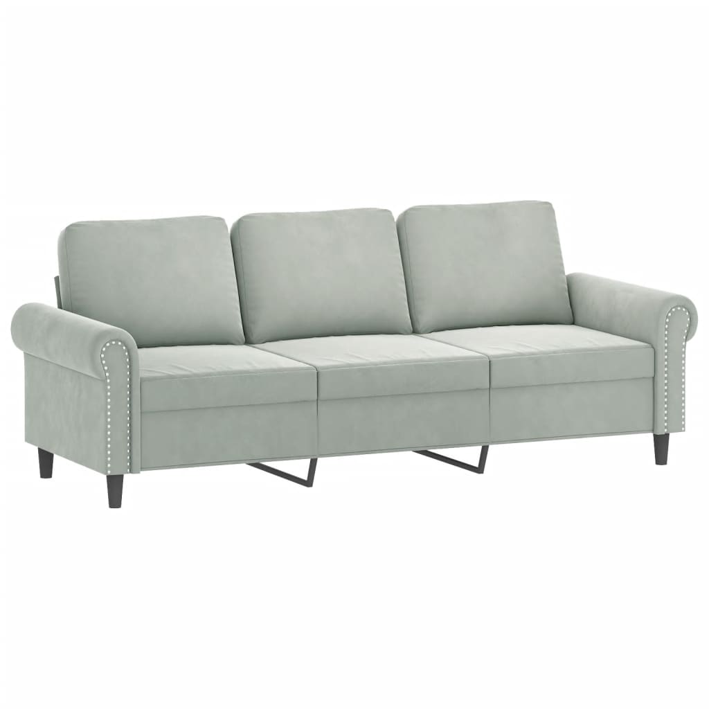 Sofá de 3 lugares com apoio de pés 180 cm veludo cinzento-claro