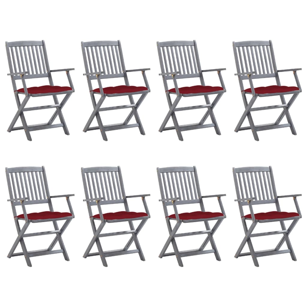Cadeiras de exterior dobráveis 8pcs c/ almofadões acácia maciça