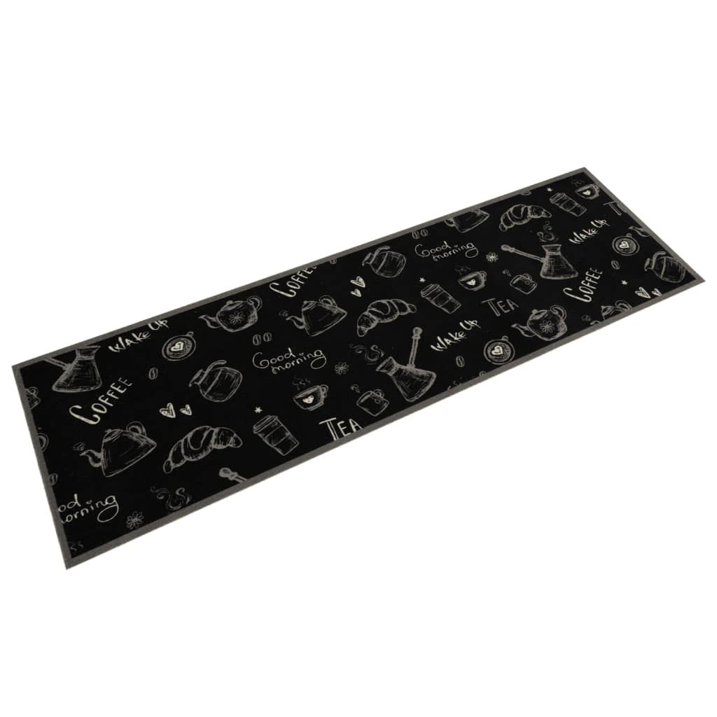 Tapete de cozinha lavável 45x150 cm veludo padrão morning preto