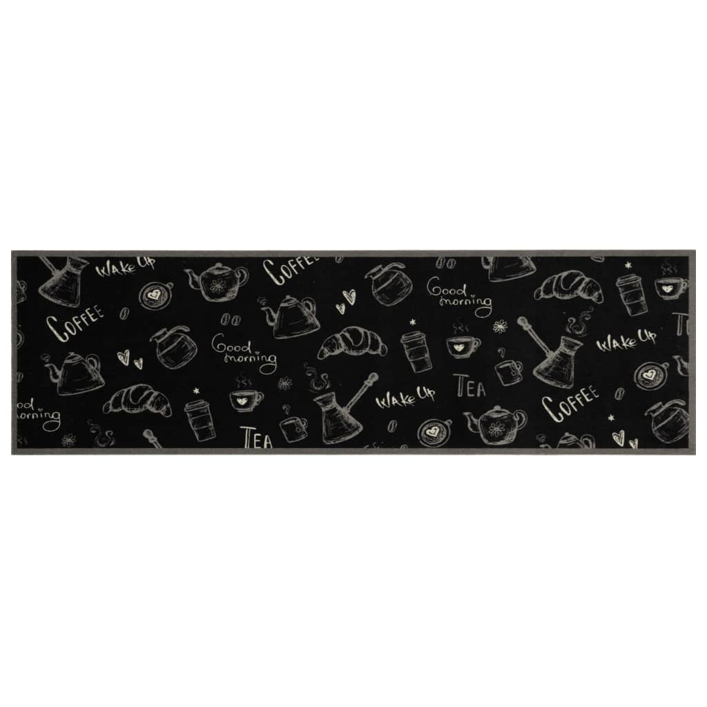 Tapete de cozinha lavável 45x150 cm veludo padrão morning preto