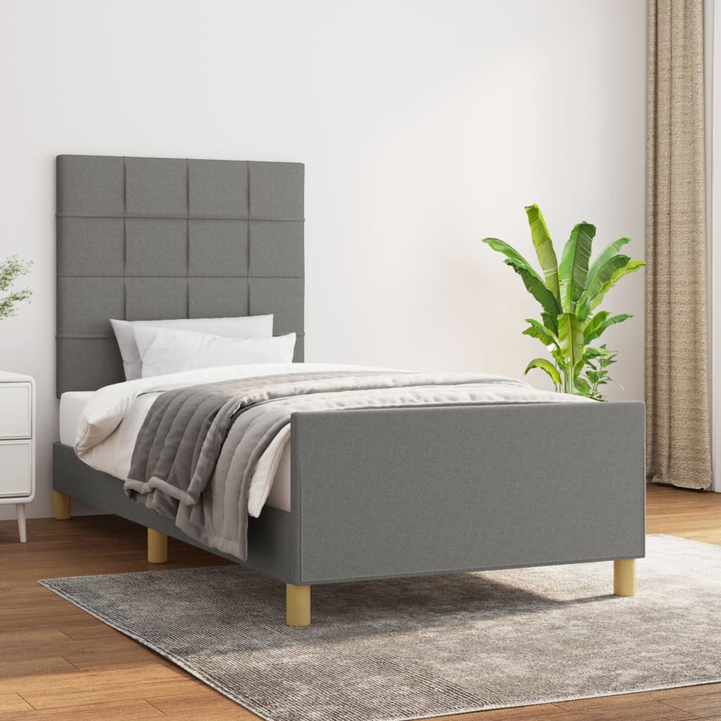 Estrutura de cama sem colchão 90x190 cm tecido cinzento-escuro