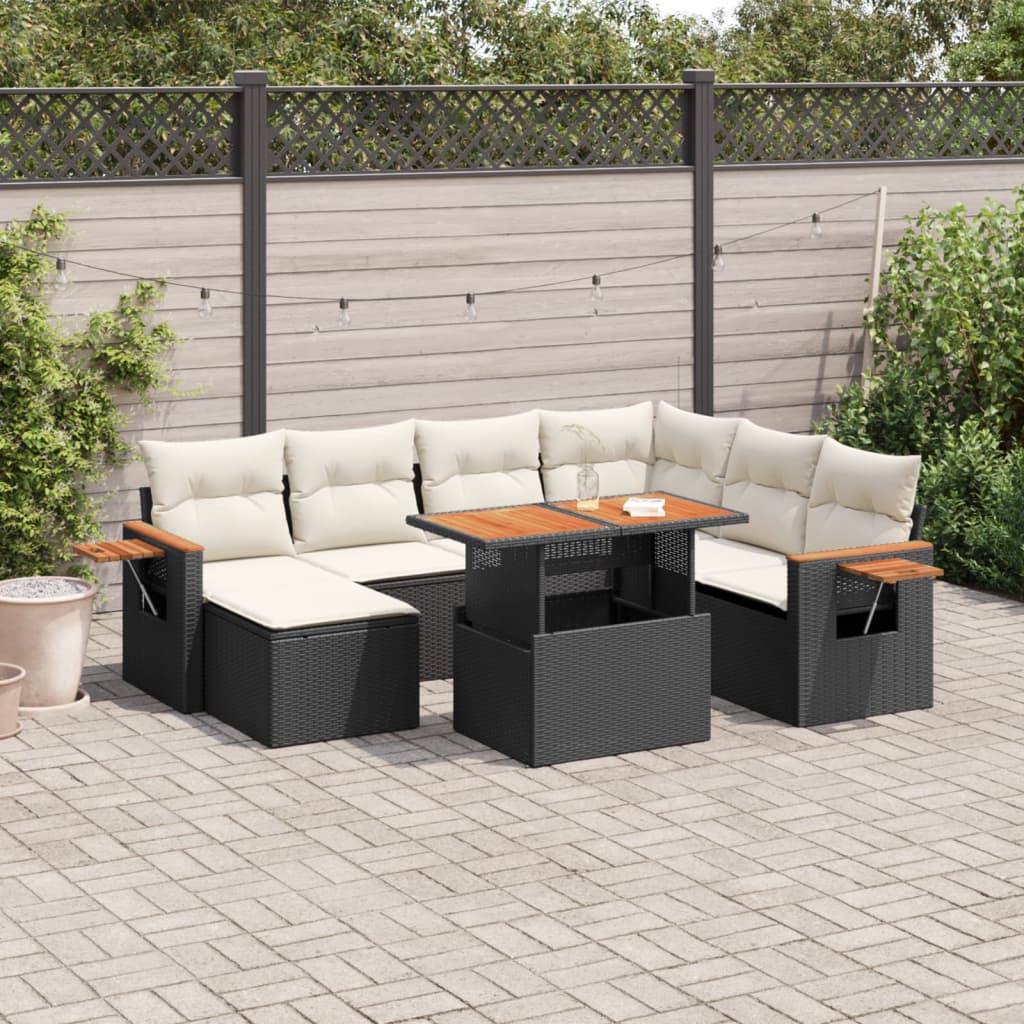 8 Pcs conjunto sofás de jardim com almofadões vime PE preto
