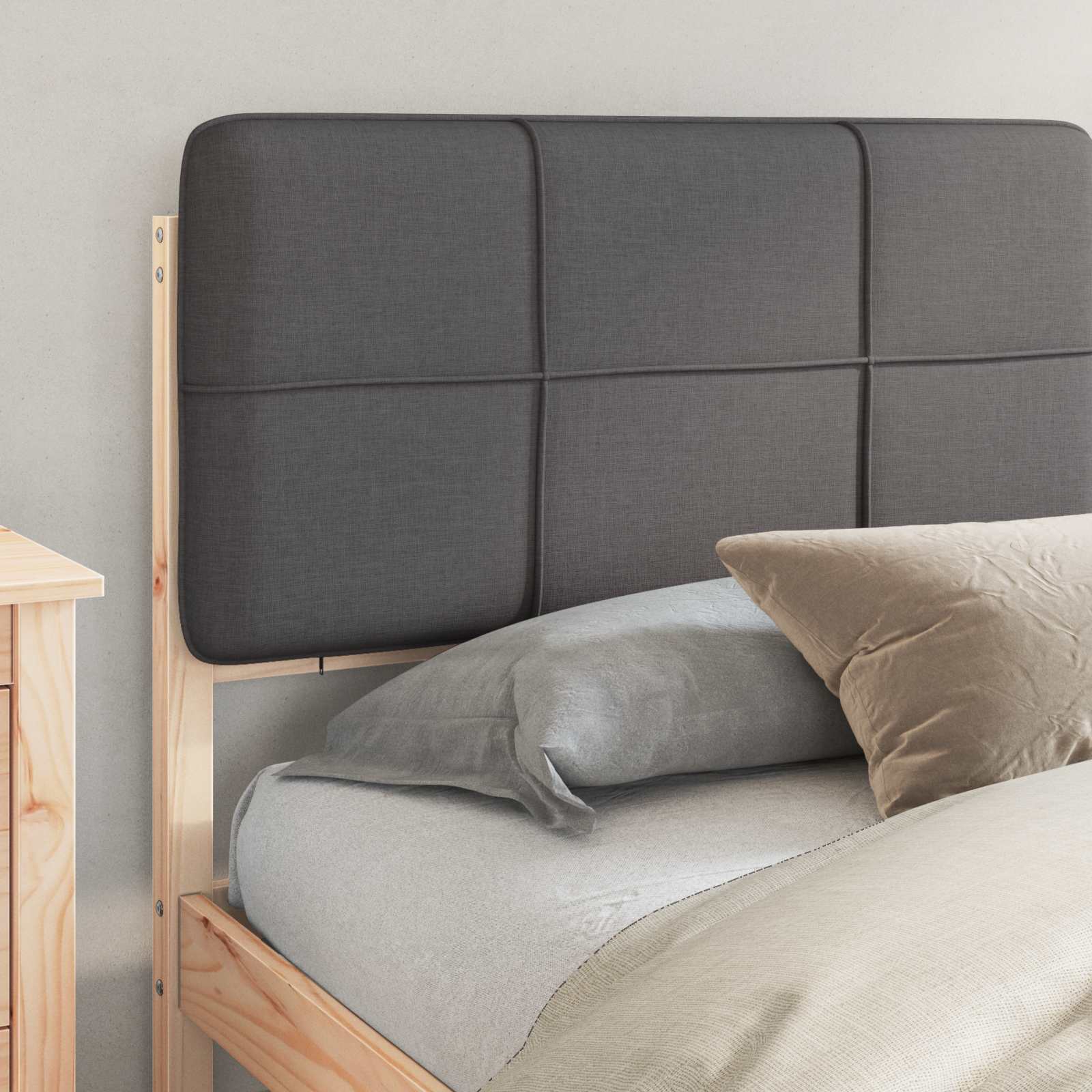 Estrutura de cama com cabeceira estofada cinza escuro