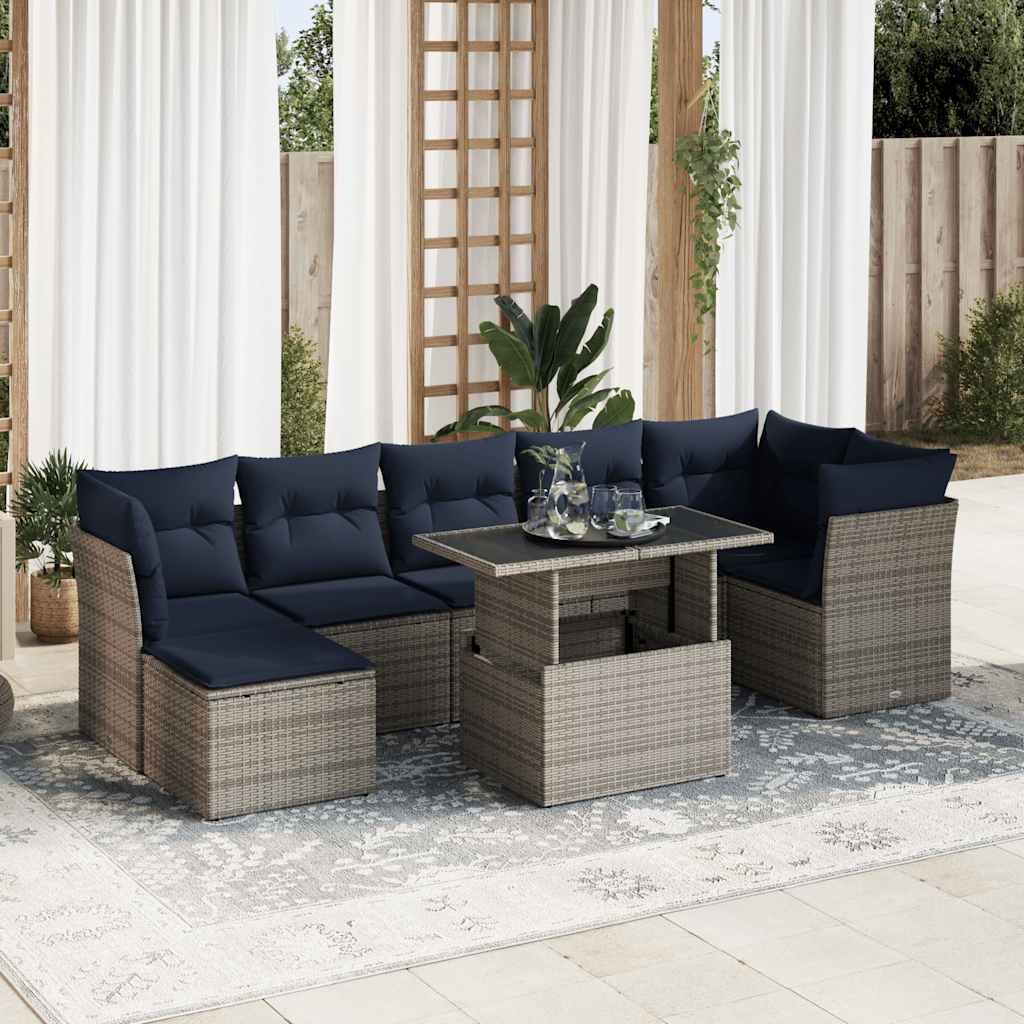 8 Pcs conjunto sofás jardim almofadões vime PE/acácia cinzento