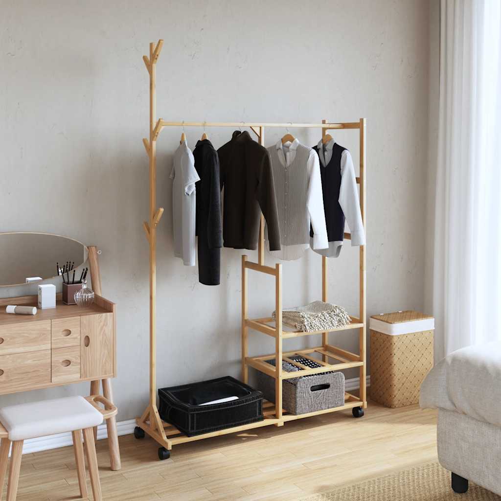 Cabide com prateleiras e rodas 100x38x175,5 cm bambu