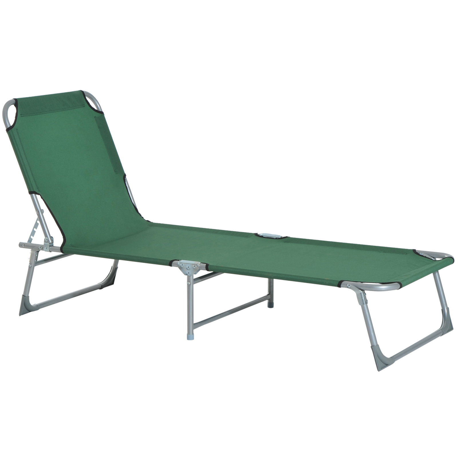 Espreguiçadeira dobrável e reclinável em 4 posições com estrutura metálica e tecido oxford para exterior 187x58x28 cm verde
