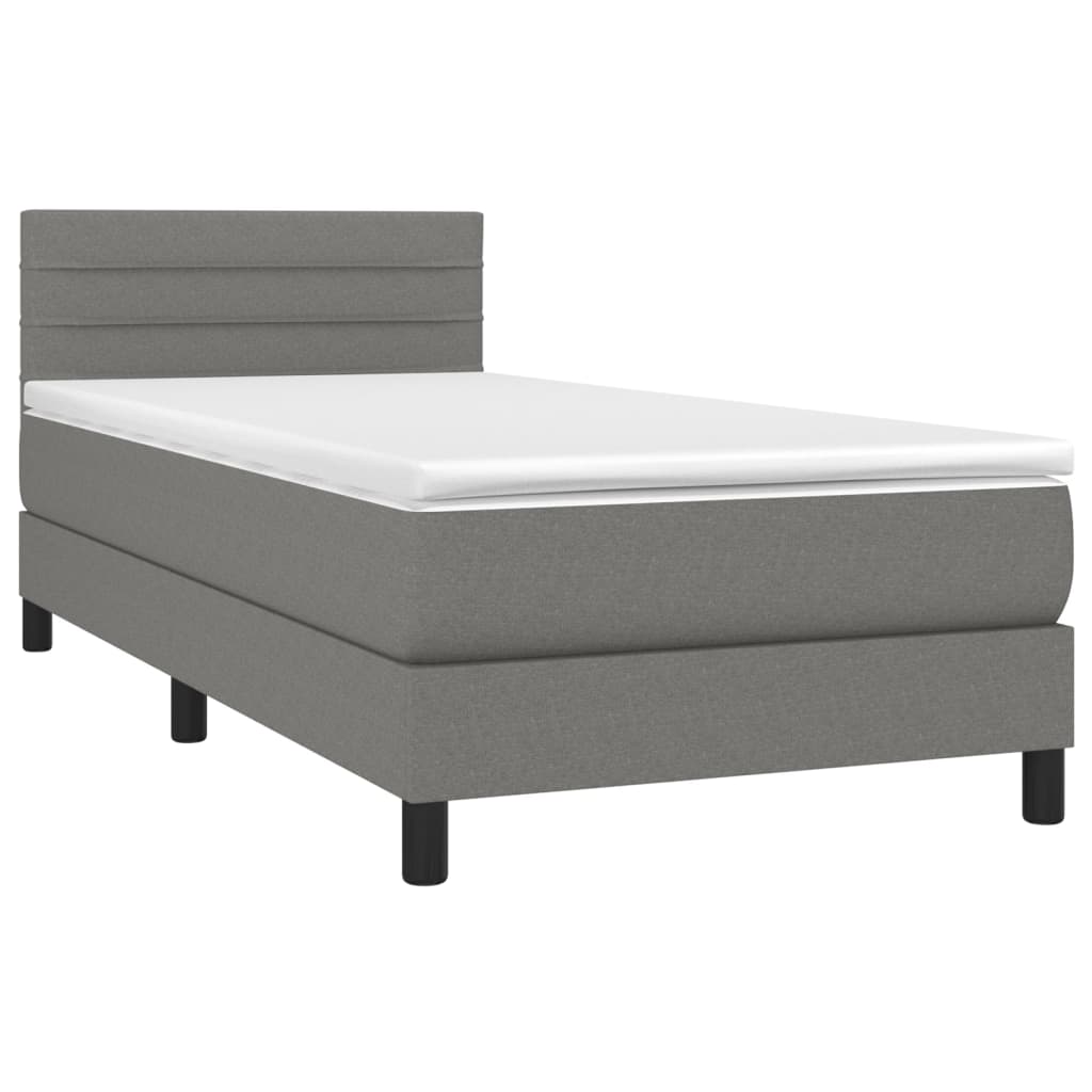 Cama box spring c/ colchão e LED 90x190 cm tecido cinza-escuro