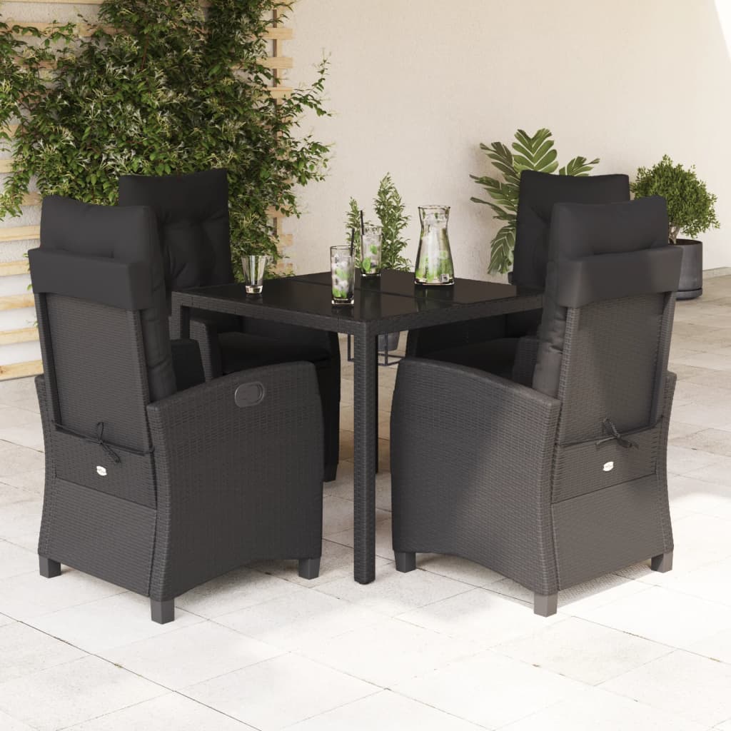 5 Pcs conjunto de jantar p/ jardim c/ almofadões vime PE preto