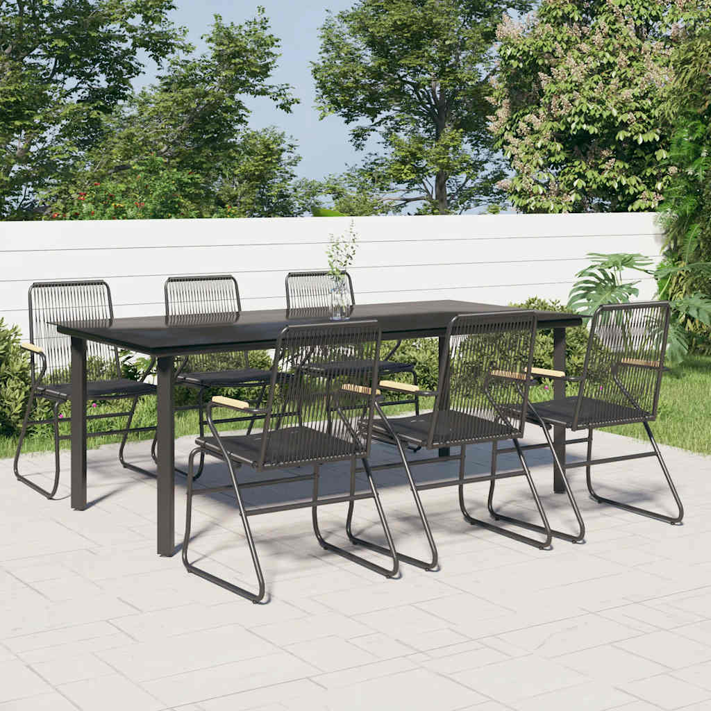 7 Pcs conjunto de jantar para jardim vime de PVC preto