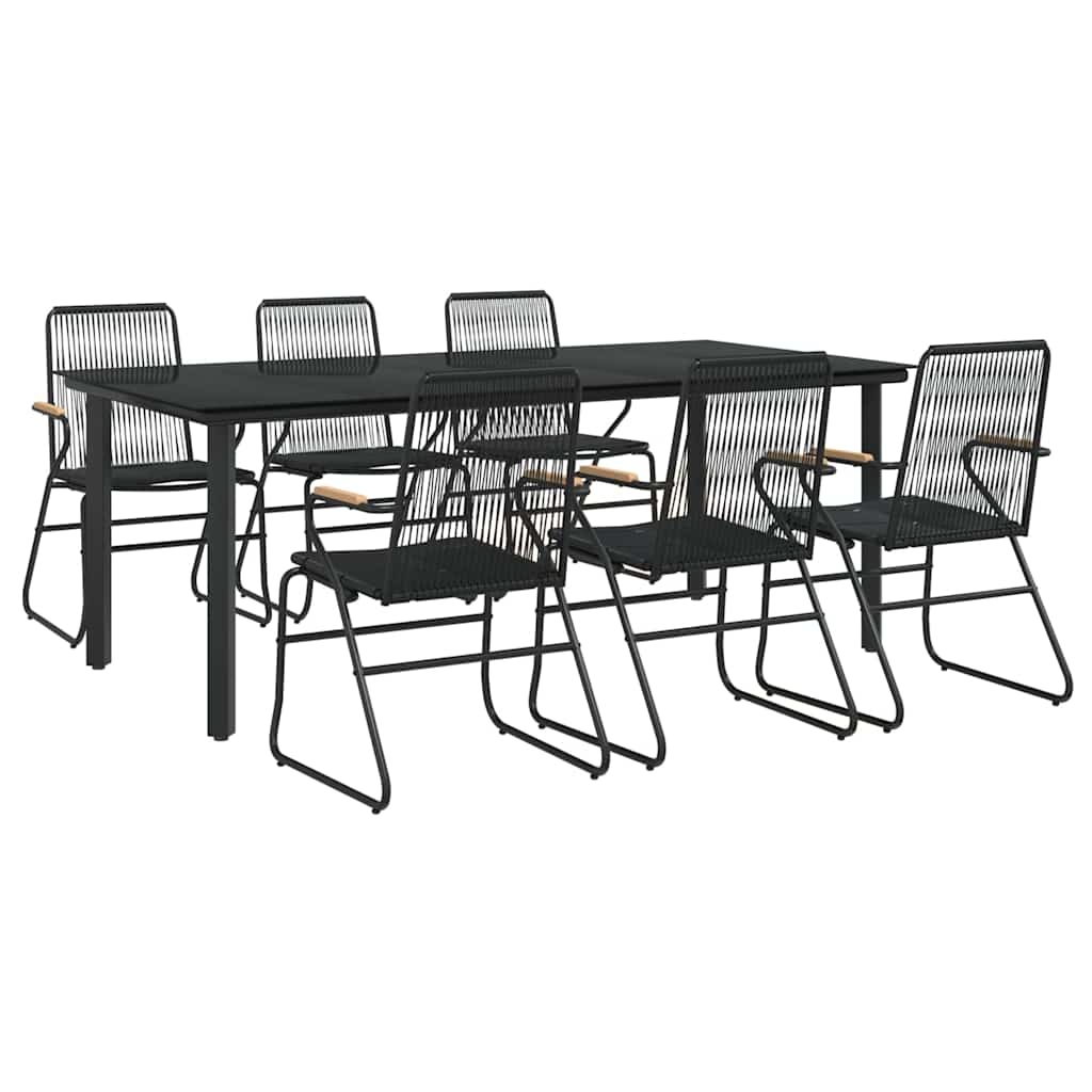 7 Pcs conjunto de jantar para jardim vime de PVC preto