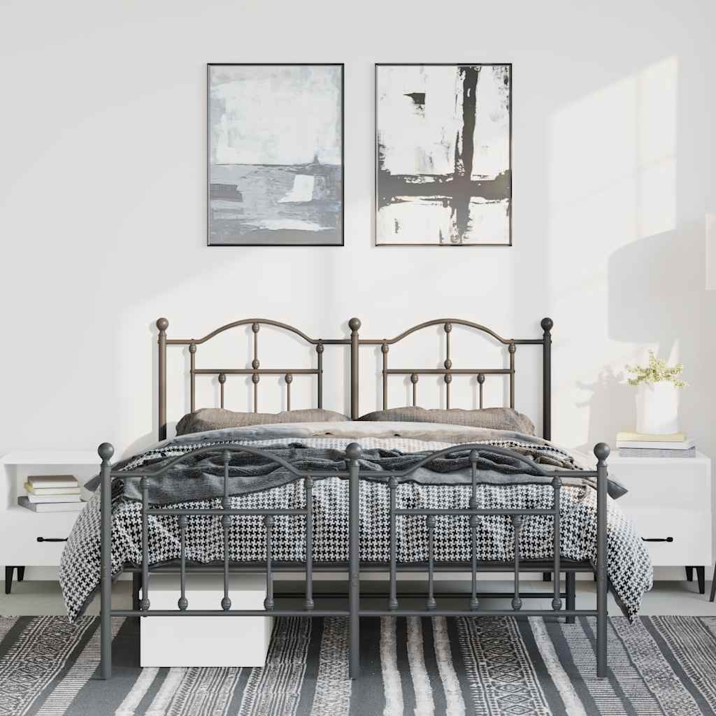 Estrutura de cama com cabeceira e pés 135x190 cm metal preto