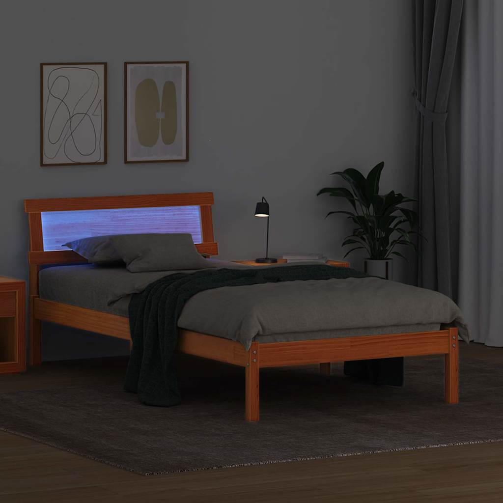 Estrutura da cama com cabeceira marrom cera 90 x 200 cm