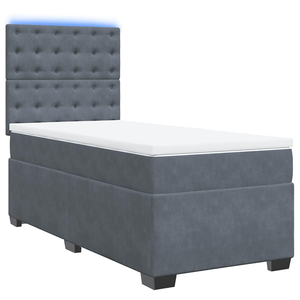 Cama com molas/colchão 90x200 cm veludo cinza-escuro