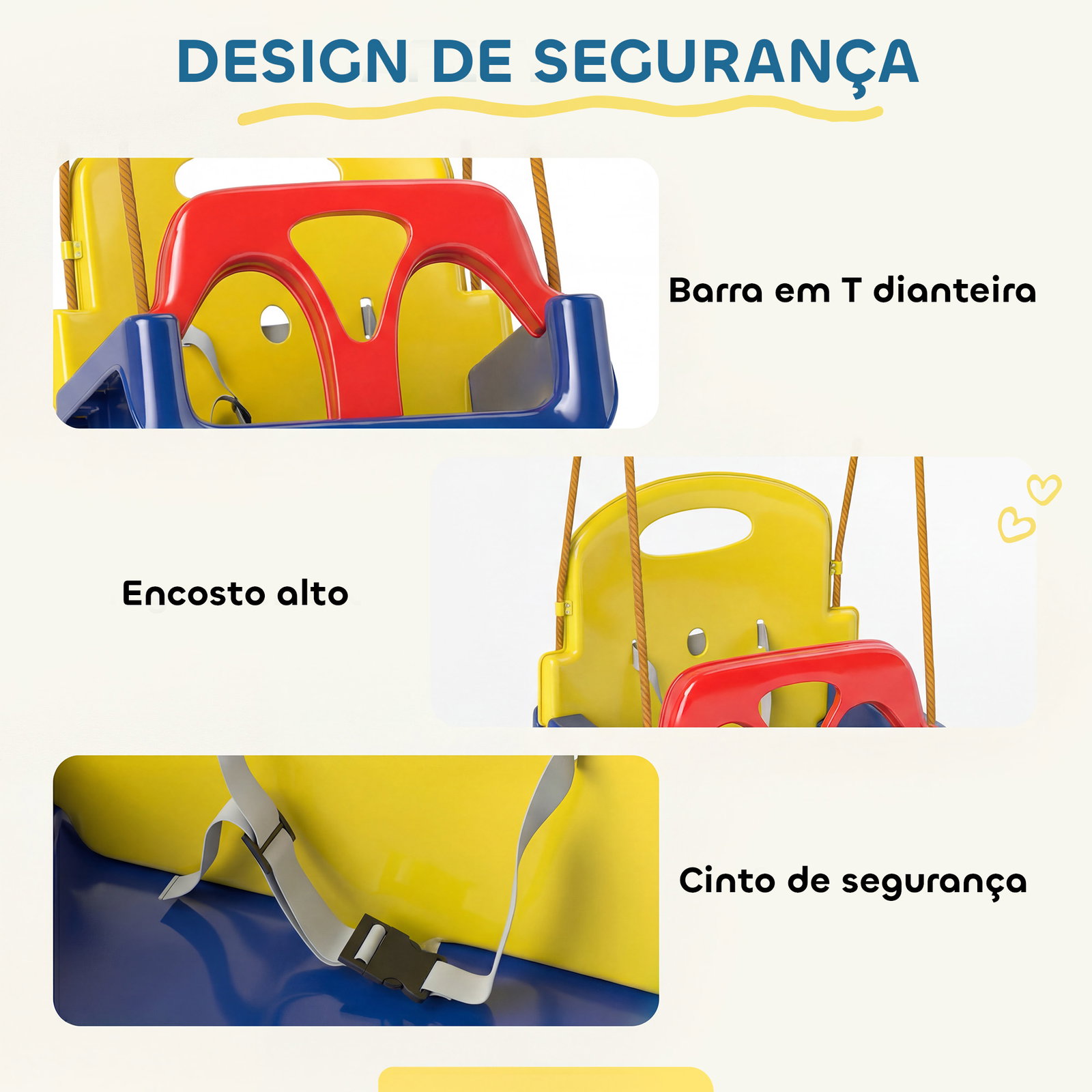 Baloiço infantil 3 em 1 cordas ajustáveis com encosto amovível barra em t cinto de segurança azul escuro