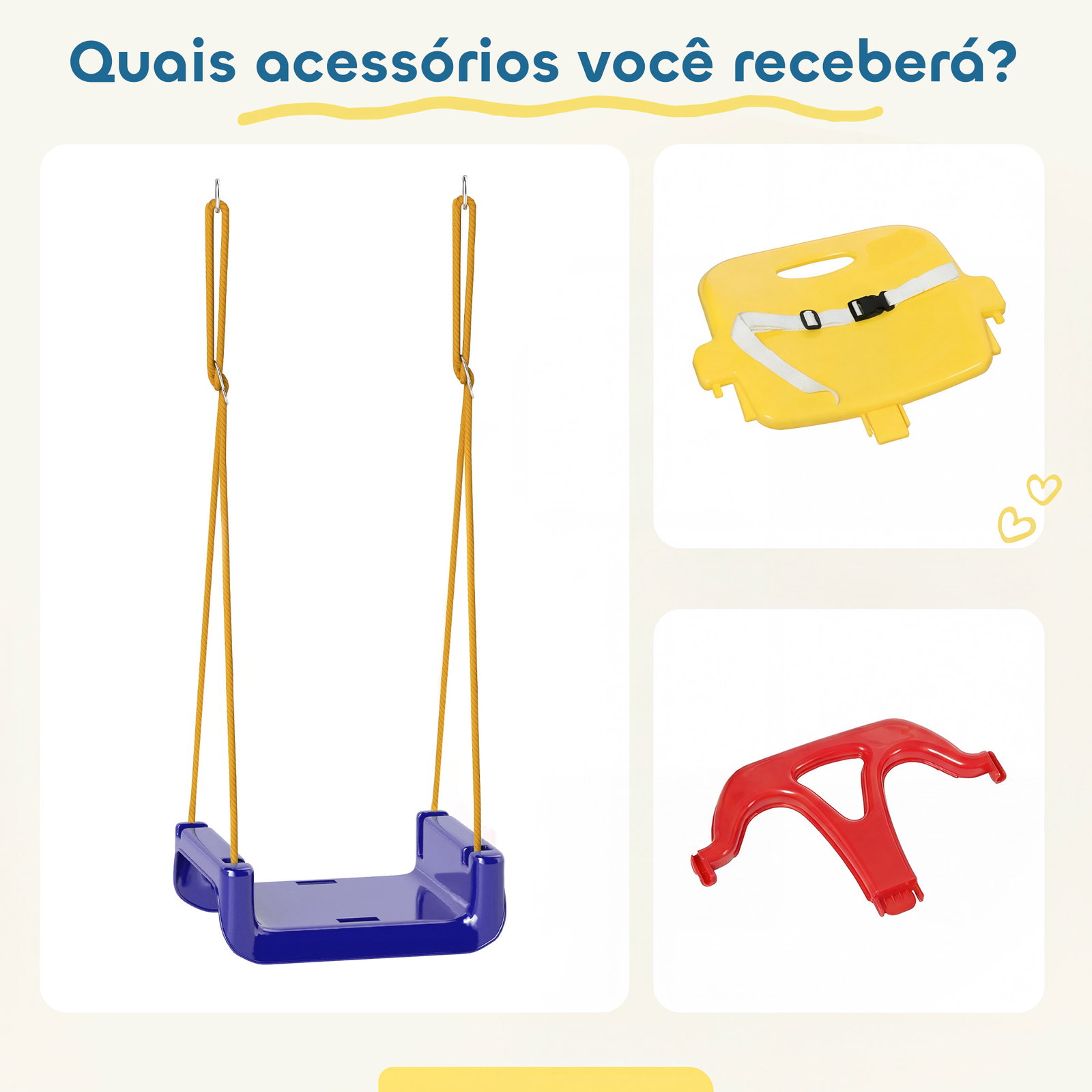 Baloiço infantil 3 em 1 cordas ajustáveis com encosto amovível barra em t cinto de segurança azul escuro