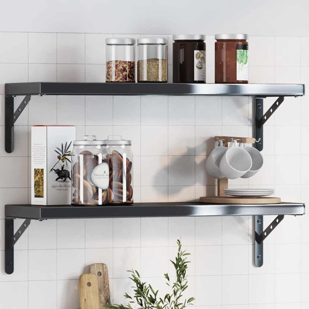 Suportes prateleira 4pcs 23,5x2,5x15,5 cm aço inoxidável preto