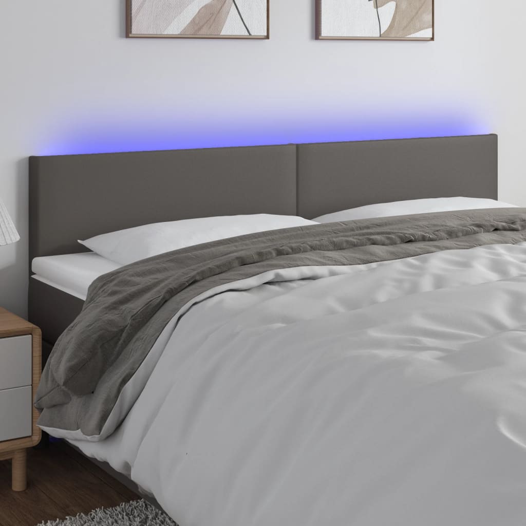 Cabeceira cama c/ LED 160x5x78/88cm couro artificial cinzento