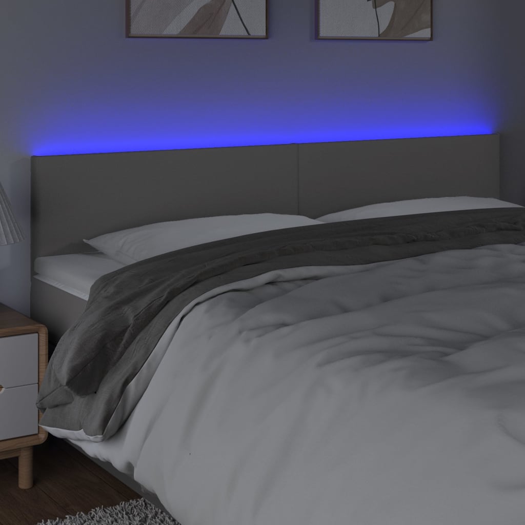 Cabeceira cama c/ LED 160x5x78/88cm couro artificial cinzento
