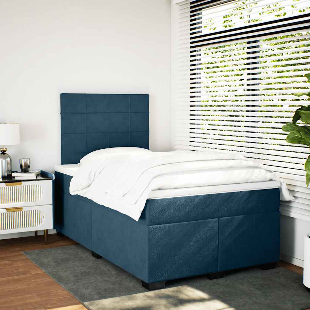 Cama boxspring com colchão 120x190 cm veludo azul
