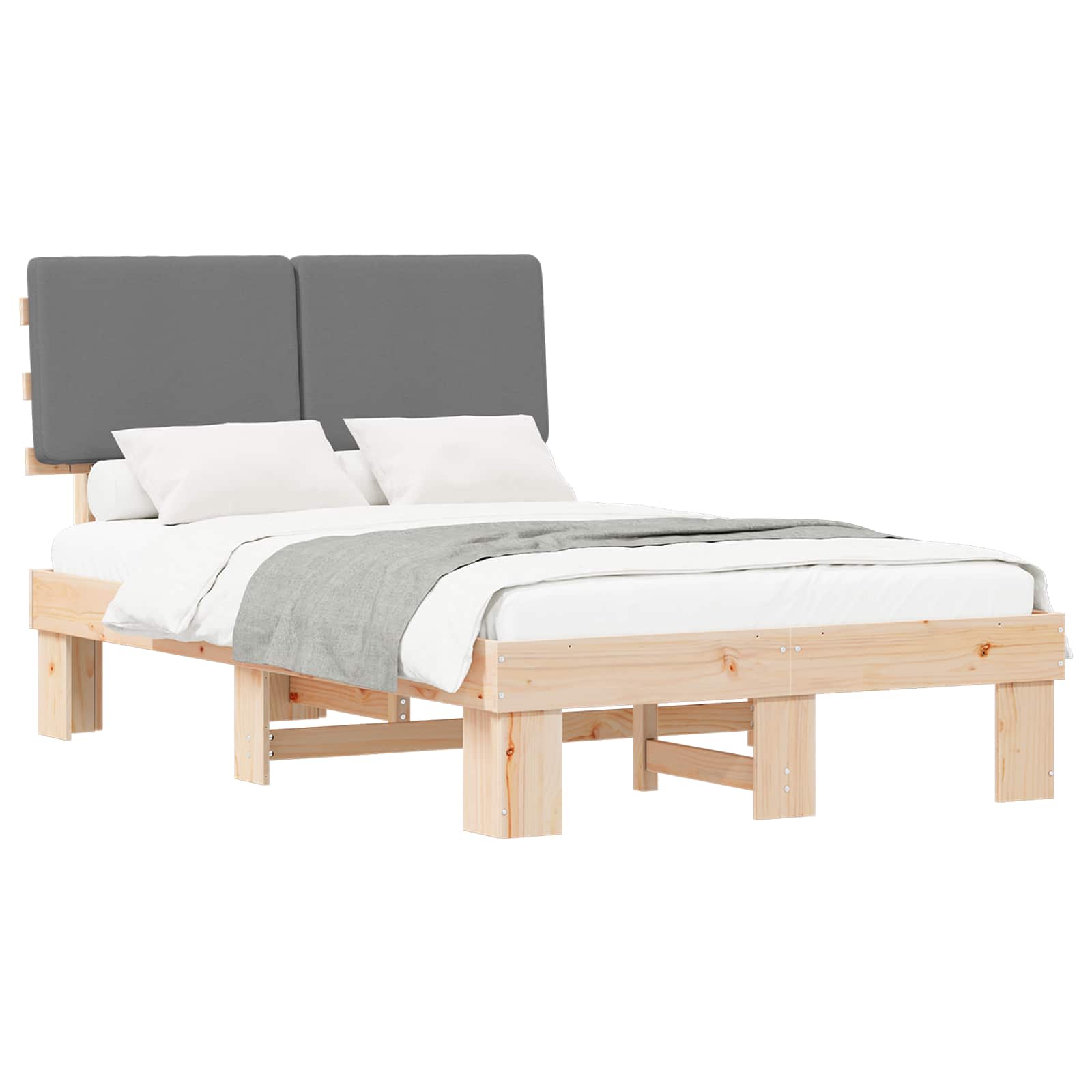 Estrutura de cama com cabeceira estofada cinzento-claro
