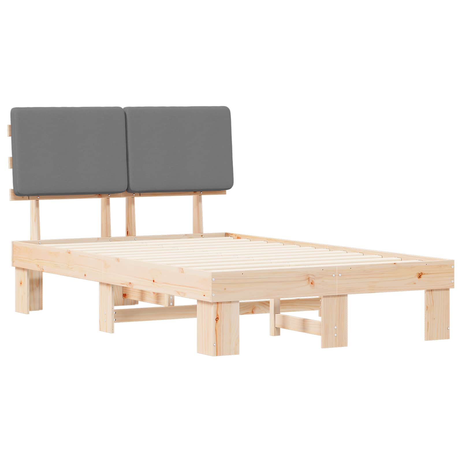 Estrutura de cama com cabeceira estofada cinzento-claro