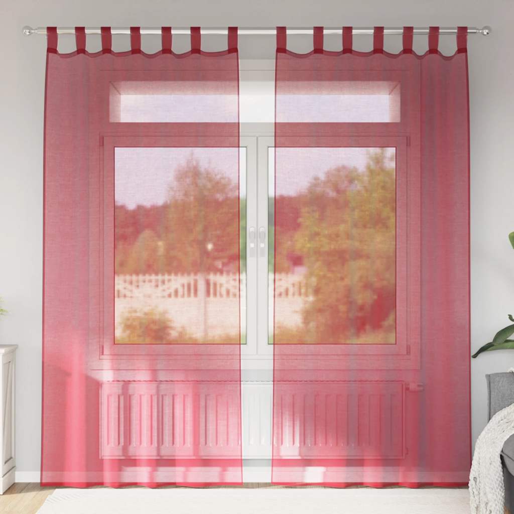 Cortinas de voile com laços 2 pcs vermelho tinto 140x245 cm