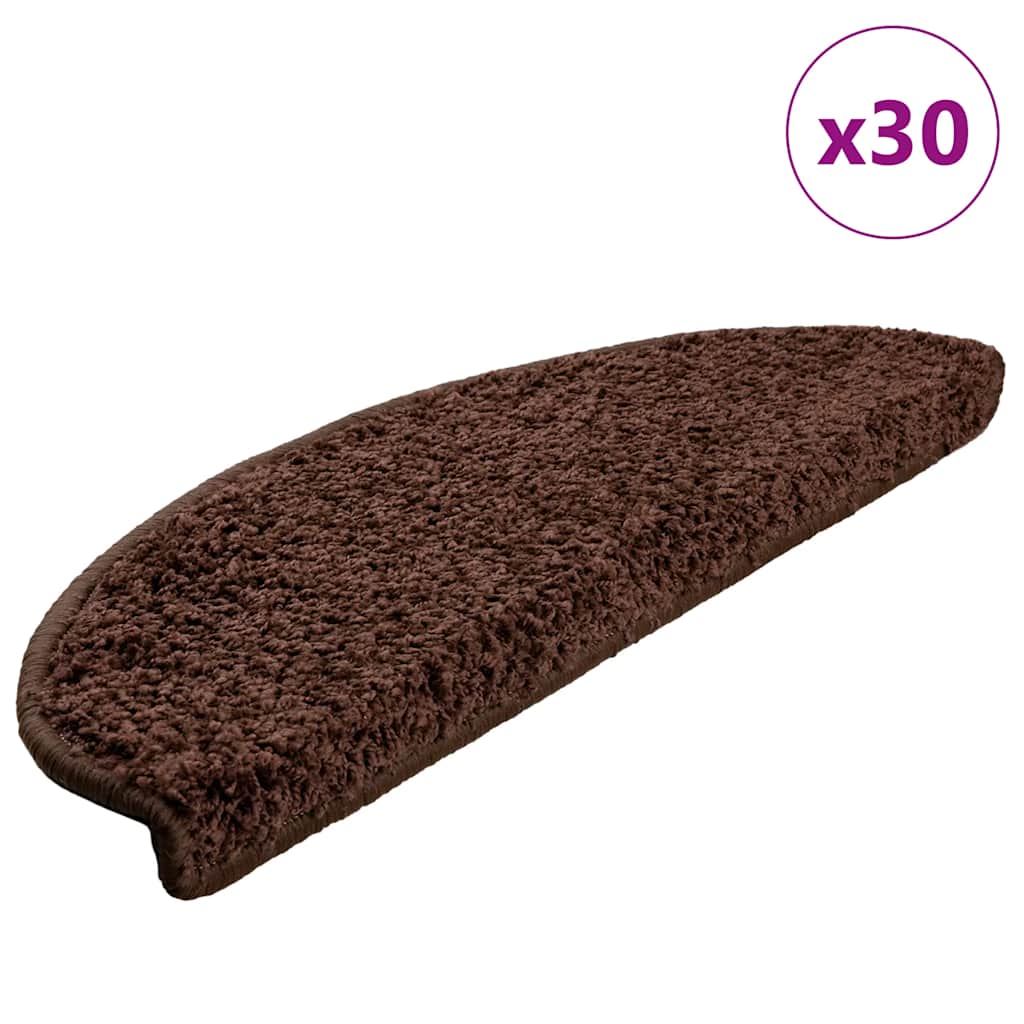 Tapetes de escada 30 peças 65x21x4 cm marrom semicircular grande