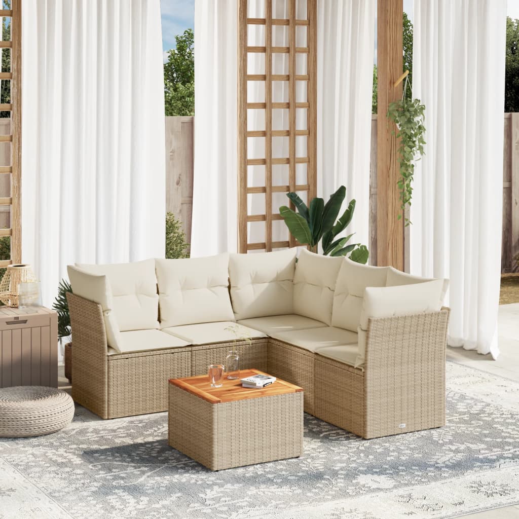 6 Pcs conjunto de sofás p/ jardim com almofadões vime PE bege