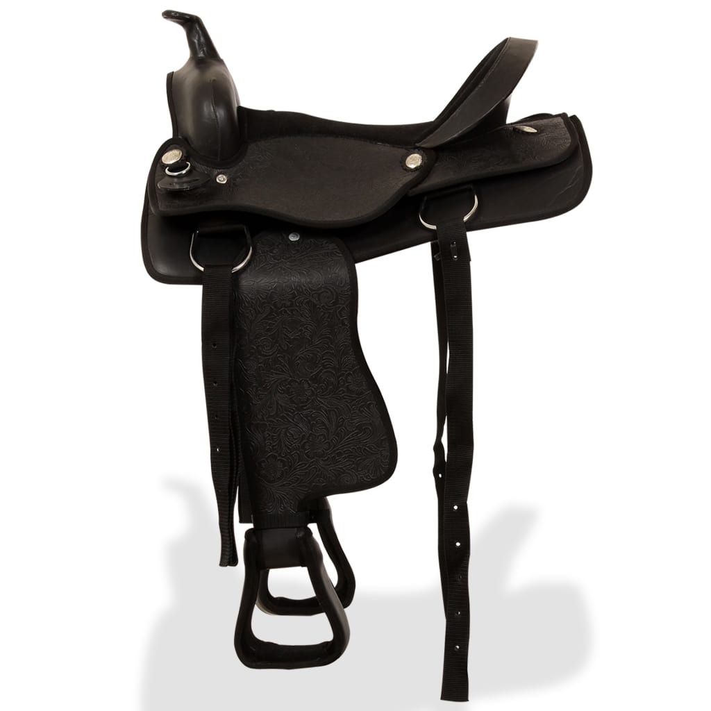 Sela western, cabresto e peitoral em couro genuíno 16" preto