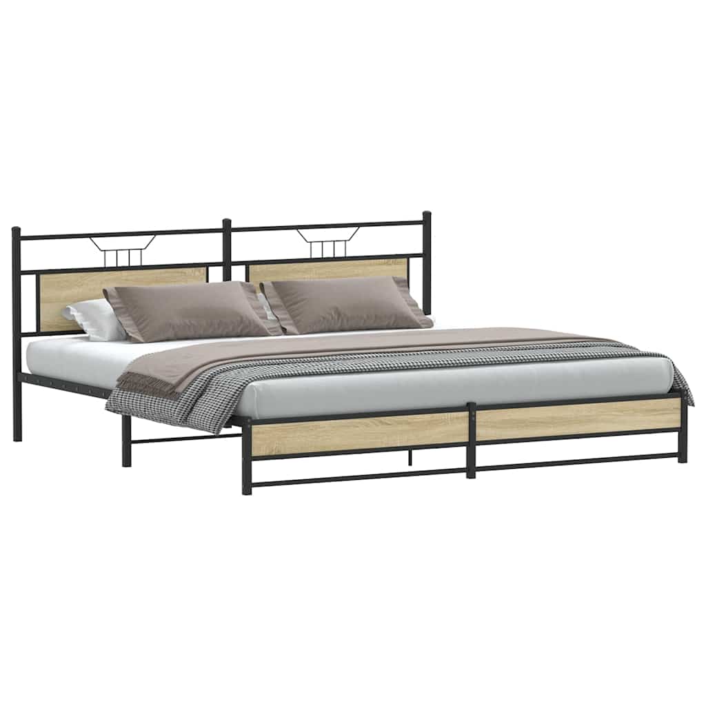 Estrutura de cama sem colchão 193x201cm metal carvalho sonoma