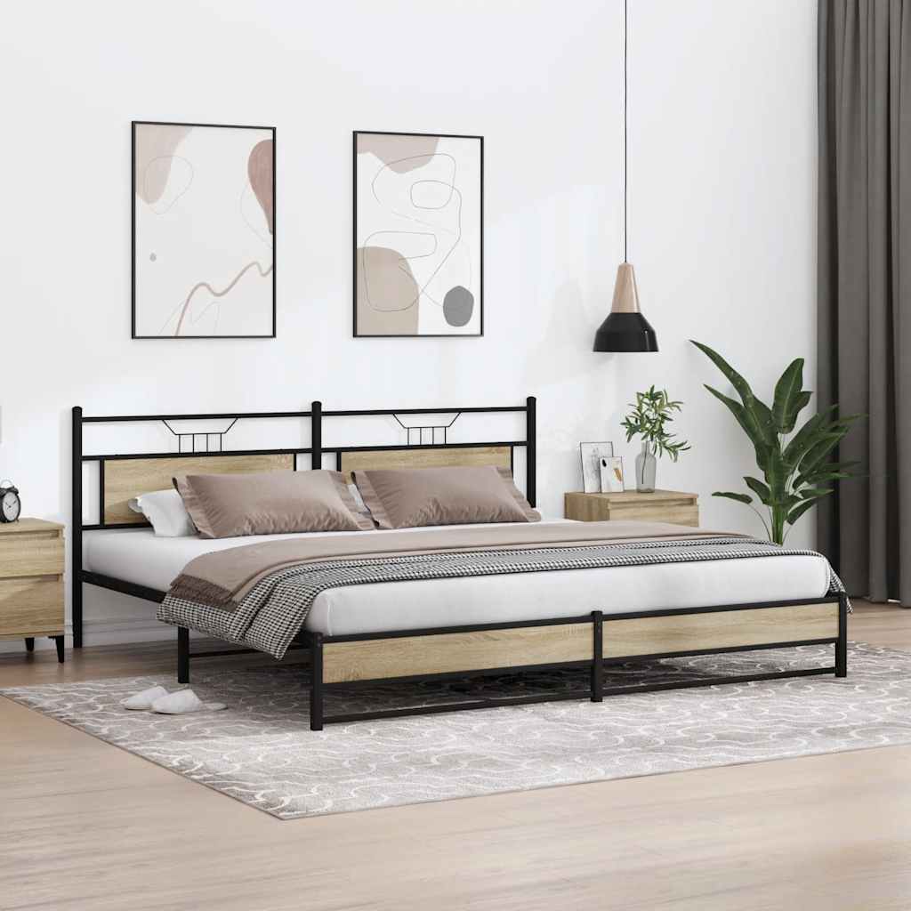 Estrutura de cama sem colchão 193x201cm metal carvalho sonoma