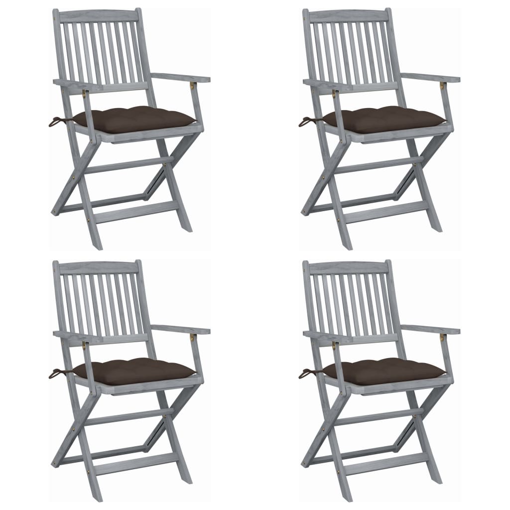 Cadeiras exterior dobráveis c/ almofadões 4 pcs acácia maciça