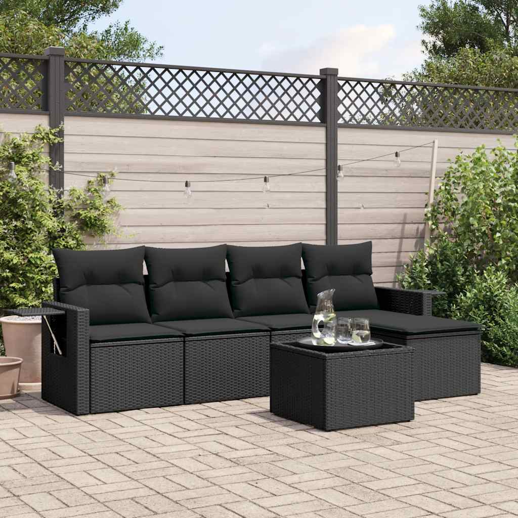 6 Pcs conjunto sofás de jardim c/ almofadões vime PE preto