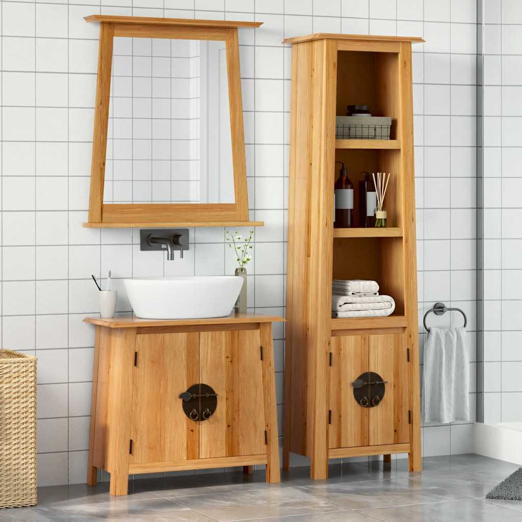 3 Pcs conjunto móveis p/ casa de banho madeira de pinho maciça