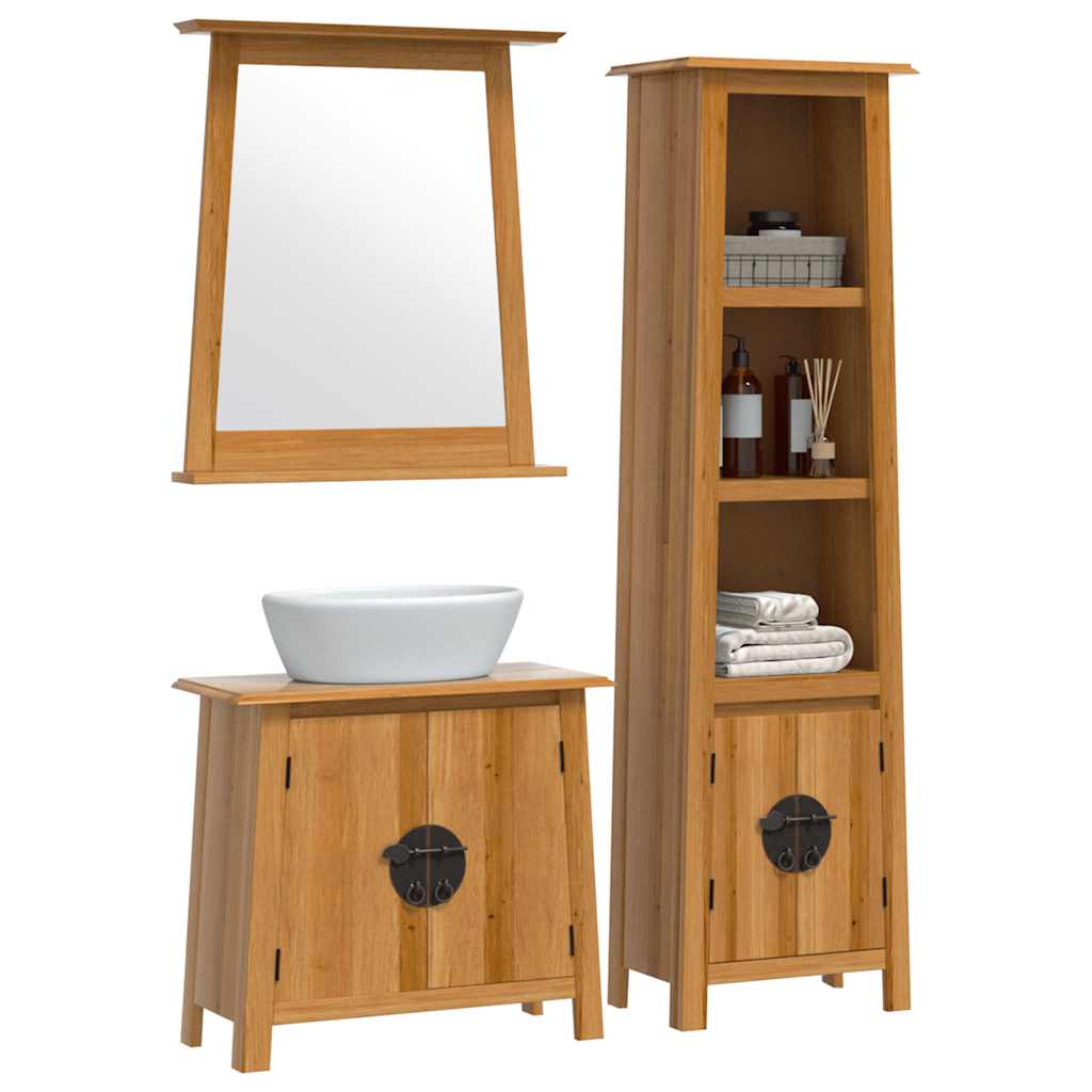 3 Pcs conjunto móveis p/ casa de banho madeira de pinho maciça