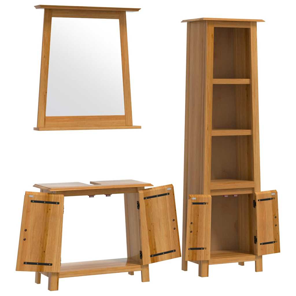 3 Pcs conjunto móveis p/ casa de banho madeira de pinho maciça