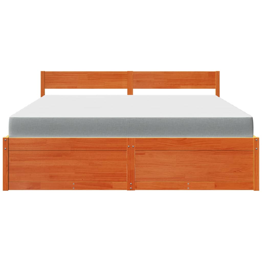 Cama com gavetas e colchão 180x200 cm pinho maciço castanho-mel