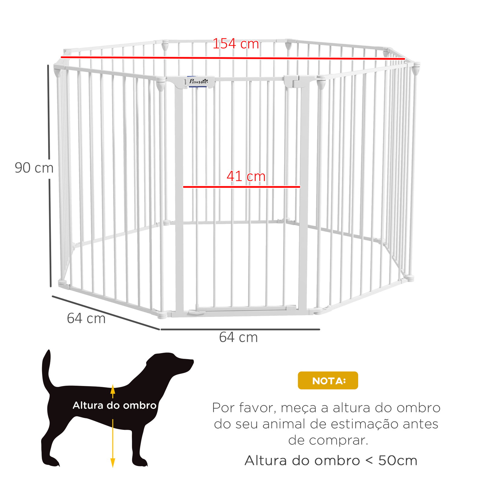Parque para cães de 8 painéis 64x90 cm dobrável de aço com duplo travamento função de bloqueio e formato modular branco
