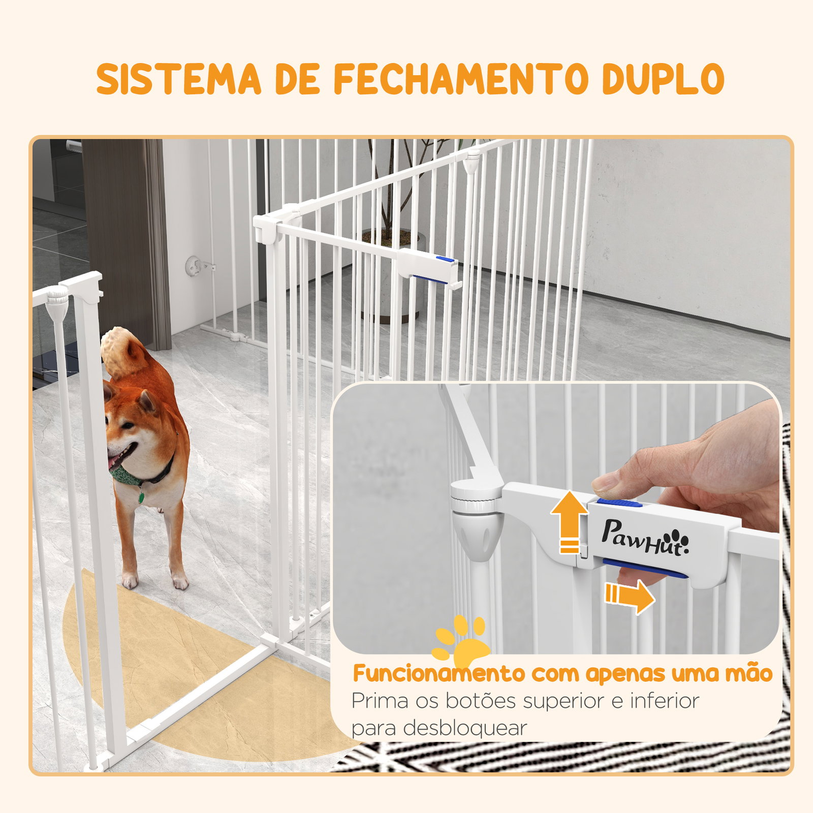 Parque para cães de 8 painéis 64x90 cm dobrável de aço com duplo travamento função de bloqueio e formato modular branco