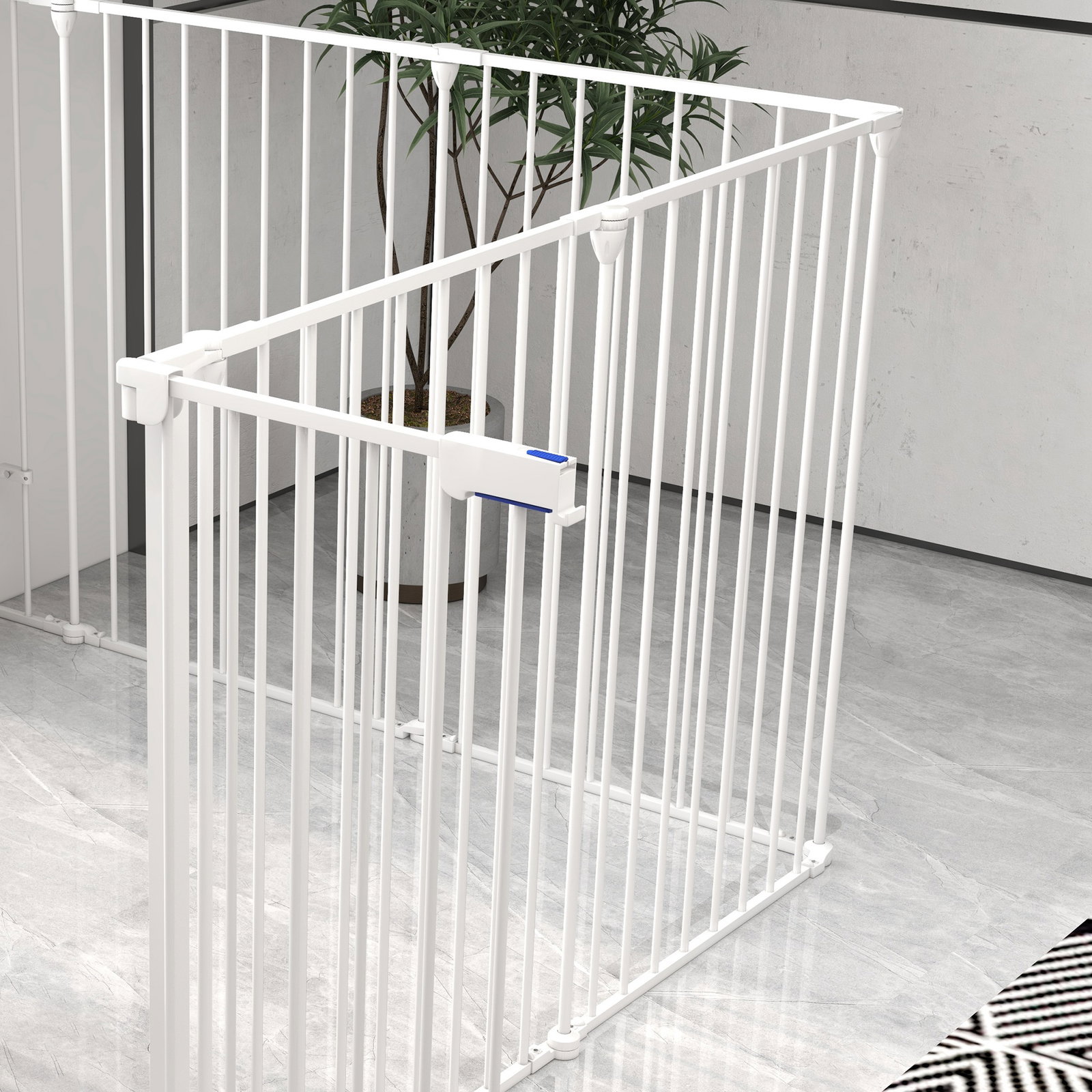 Parque para cães de 8 painéis 64x90 cm dobrável de aço com duplo travamento função de bloqueio e formato modular branco