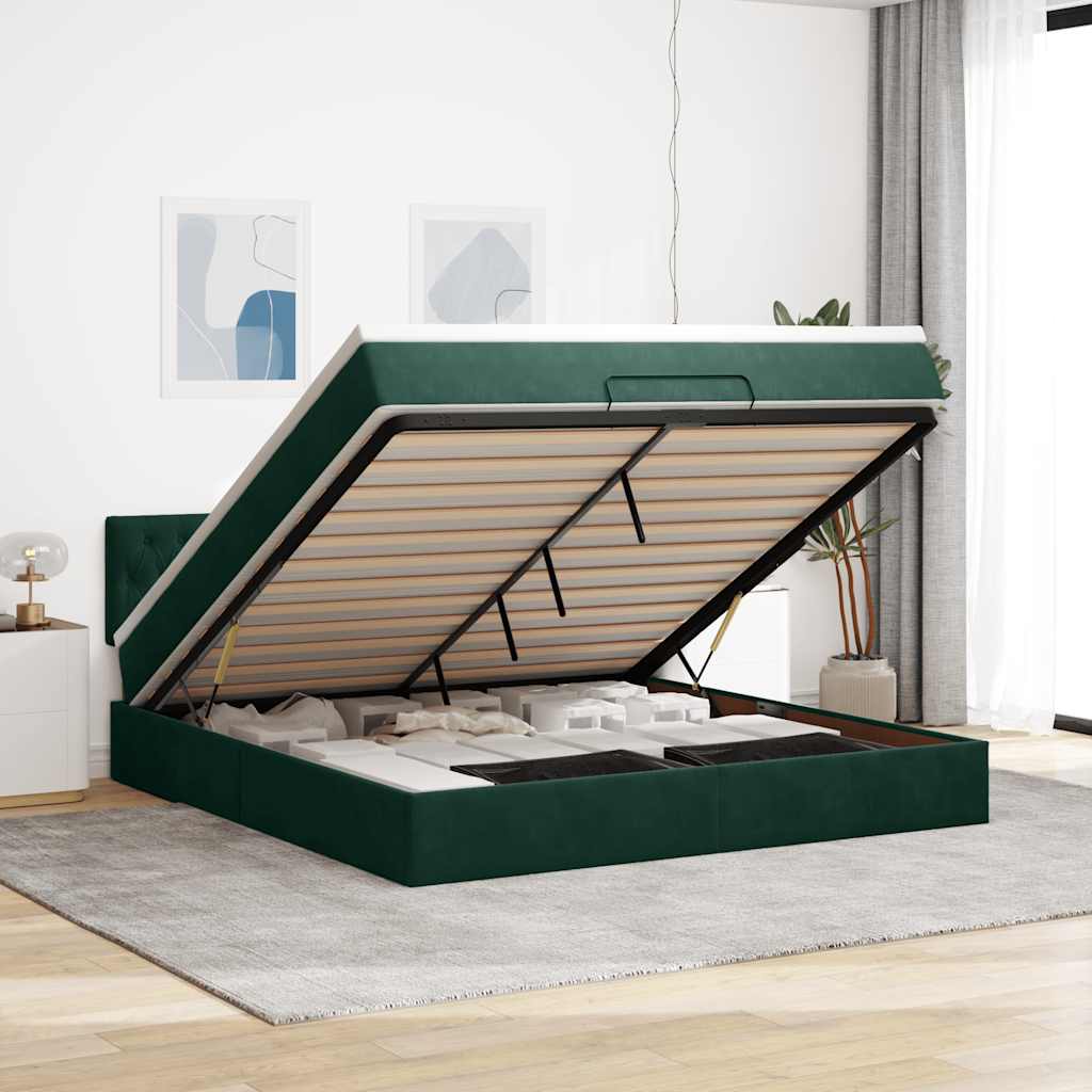 Estrutura de cama otomana com colchão 180x200 cm verde escuro