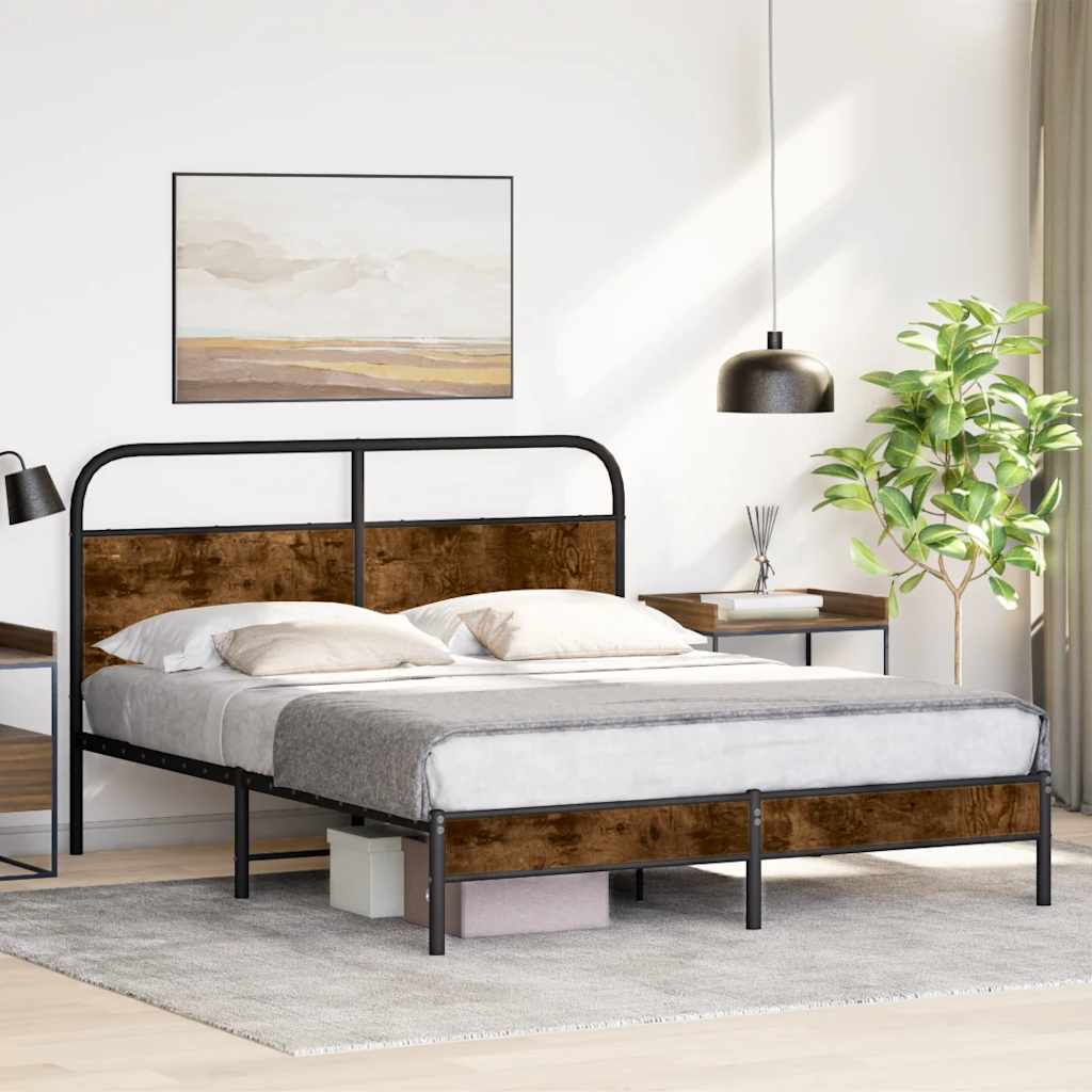 Estrutura de cama s/ colchão derivados madeira carvalho fumado