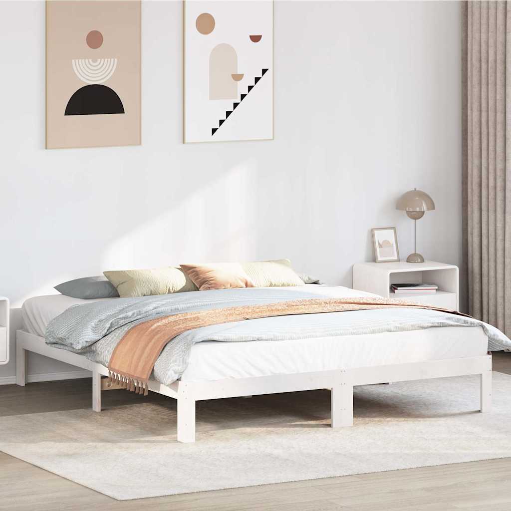 Cama sem colchão 160x200 cm madeira de pinho maciça branco