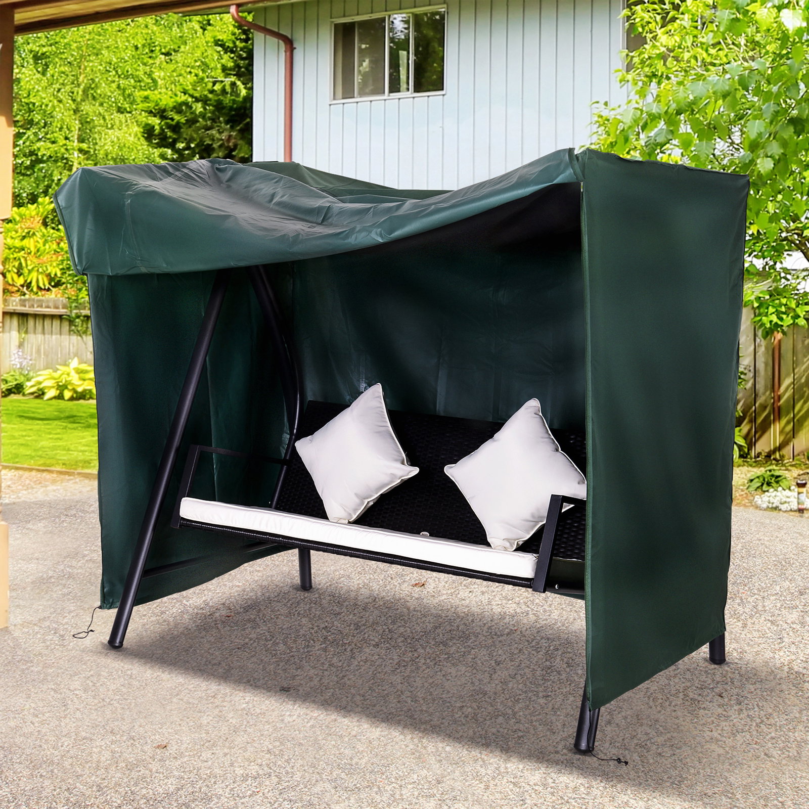 Capa para móveis de jardim capa protetora para baloiços de exterior com zíper 205x124x164cm verde