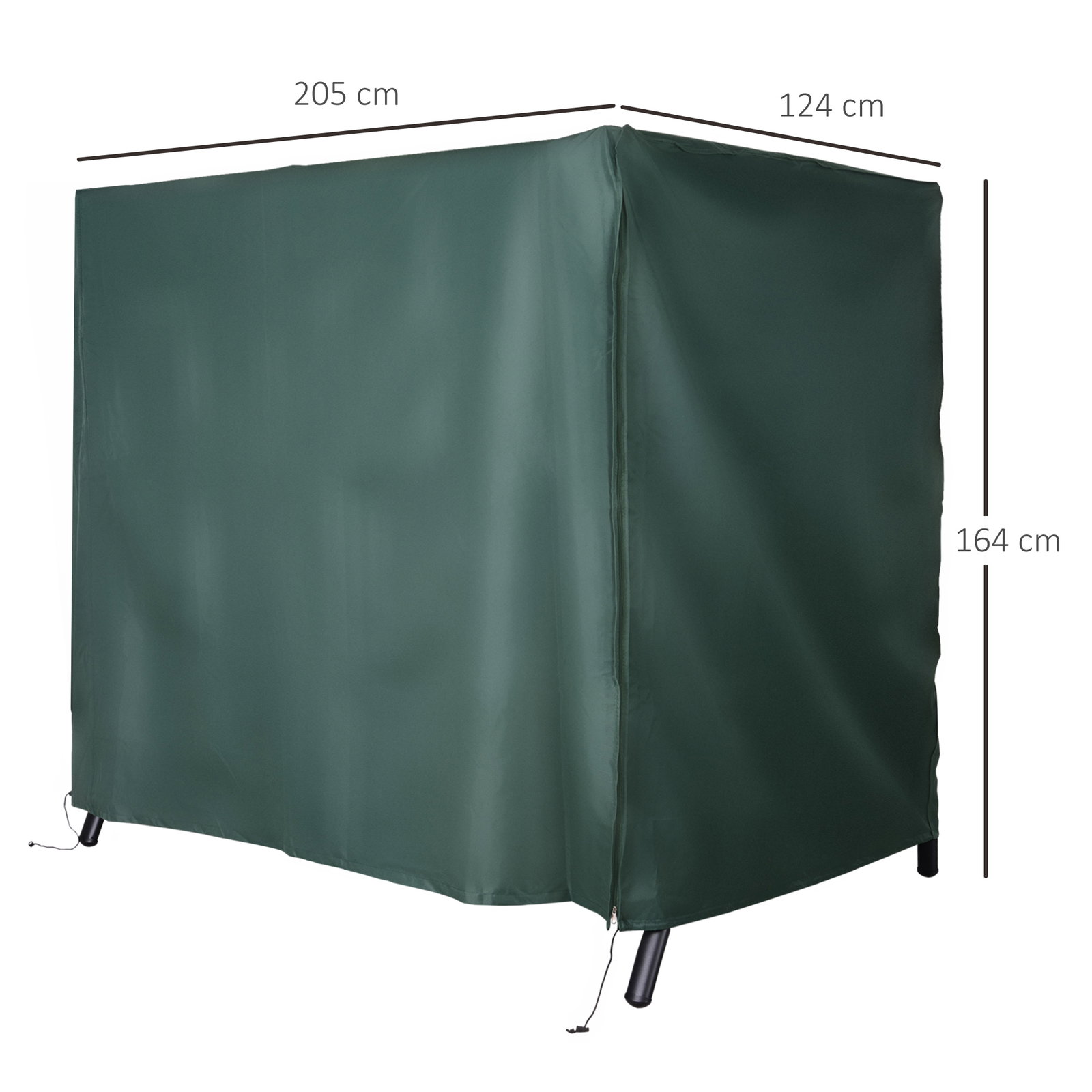 Capa para móveis de jardim capa protetora para baloiços de exterior com zíper 205x124x164cm verde