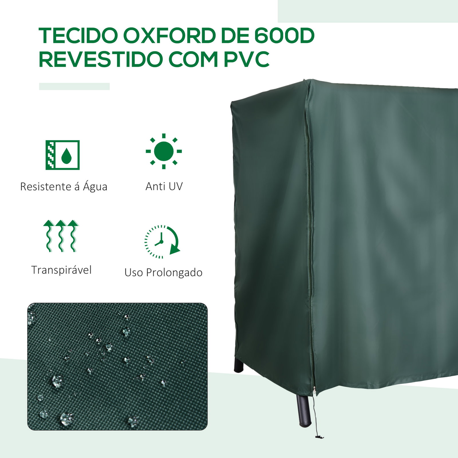 Capa para móveis de jardim capa protetora para baloiços de exterior com zíper 205x124x164cm verde
