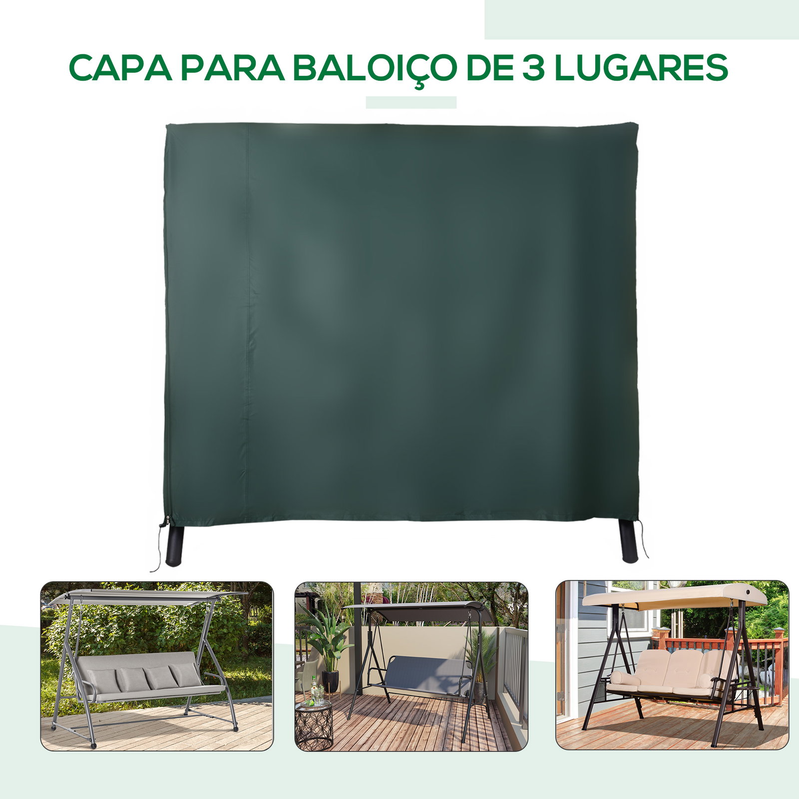 Capa para móveis de jardim capa protetora para baloiços de exterior com zíper 205x124x164cm verde