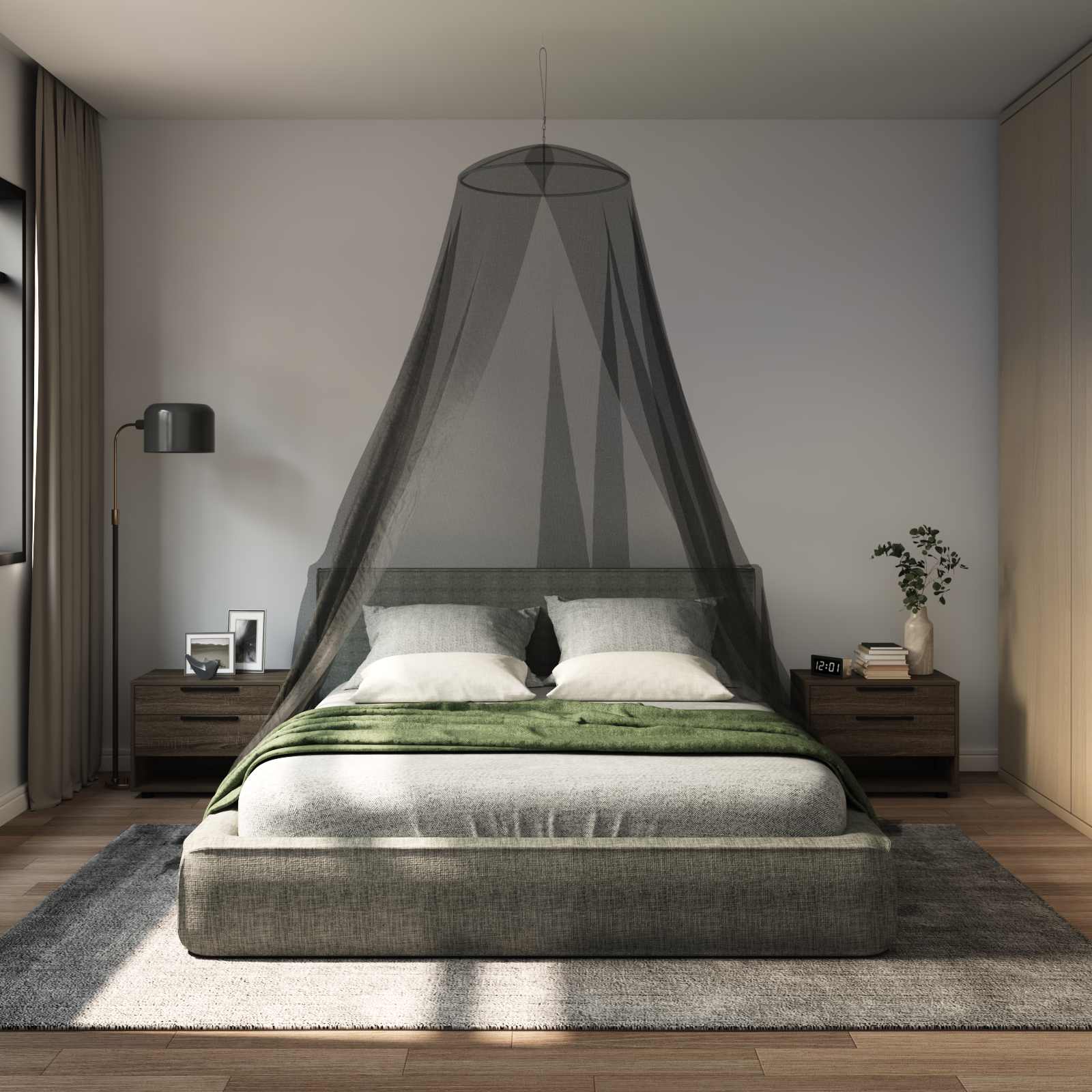 Rede mosquiteira para cama 3 unid. 156 mesh preto ⌀56 x 220 cm