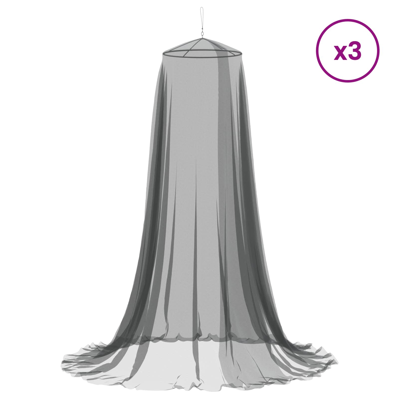Rede mosquiteira para cama 3 unid. 156 mesh preto ⌀56 x 220 cm