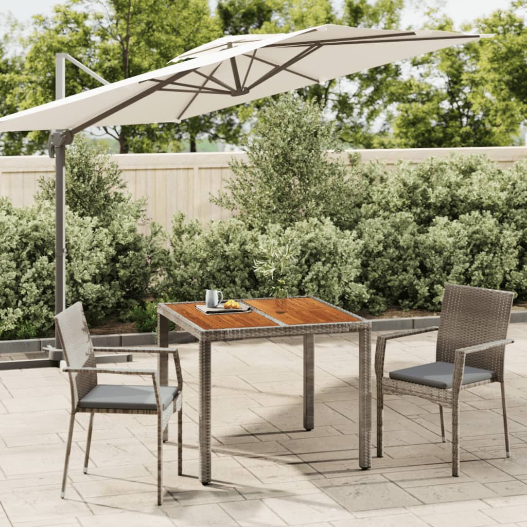 3 Pcs conjunto de jantar p/ jardim c/ almofadões vime PE cinza